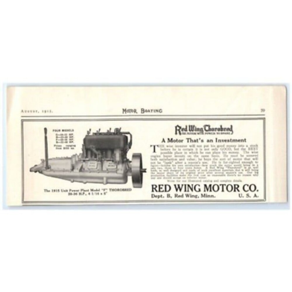 1915 Print Ad Red Wing Thorobred Motor With Power To Spare Model F Boat Canoe!